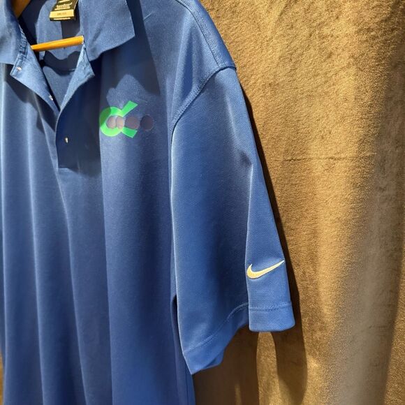 Nike Golf Dri-Fit Polo Mens Size L Blue Corporate Logo Performance Shirt Sporty - Picture 10 of 10